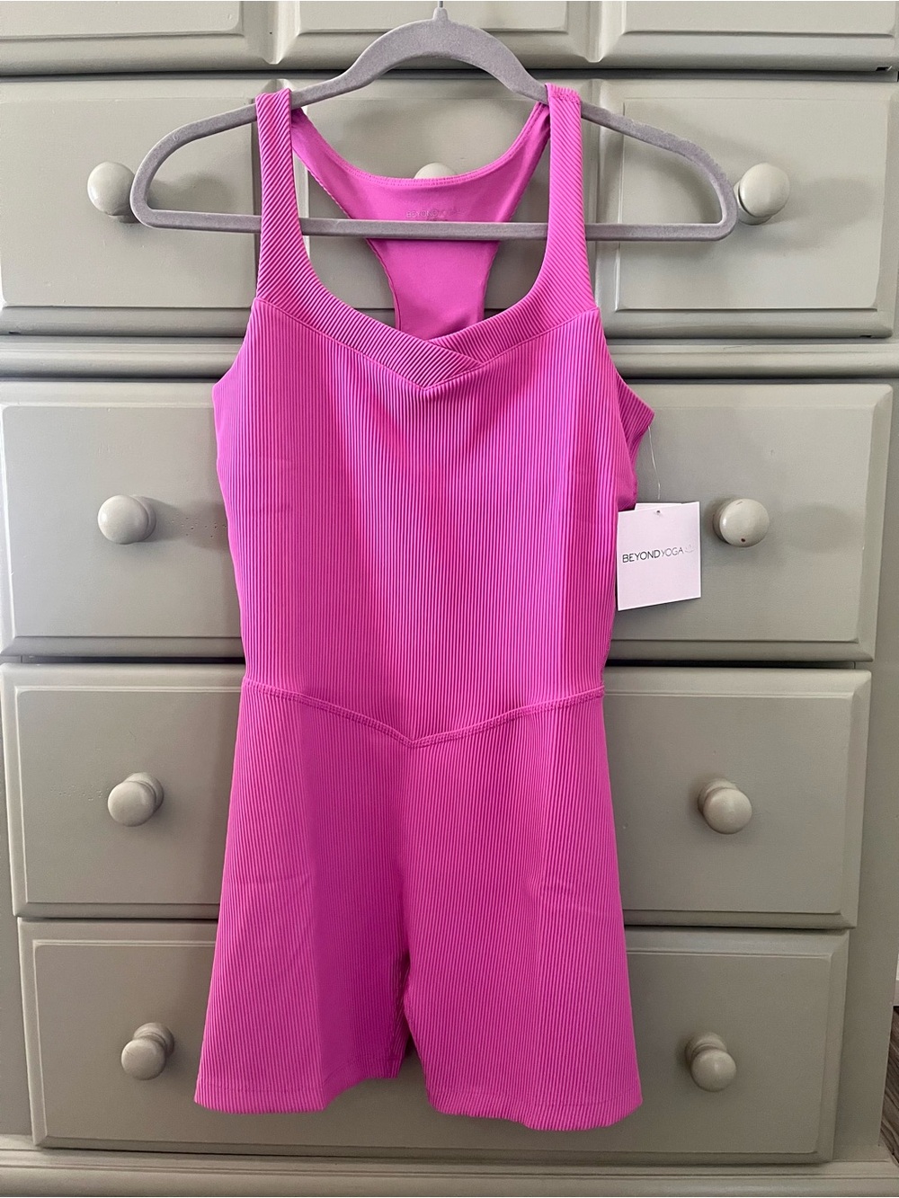 Beyond Yoga Bright Pink Ribbed Romper
